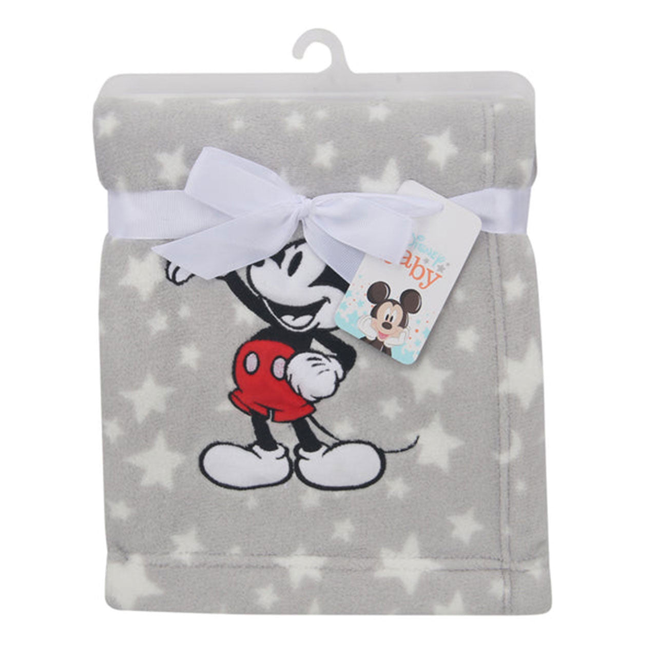 Lambs & Ivy Mickey Mouse Grey Stars Appliqued Blanket- Bambi Baby