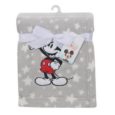 Lambs & Ivy Mickey Mouse Grey Stars Appliqued Blanket- Bambi Baby