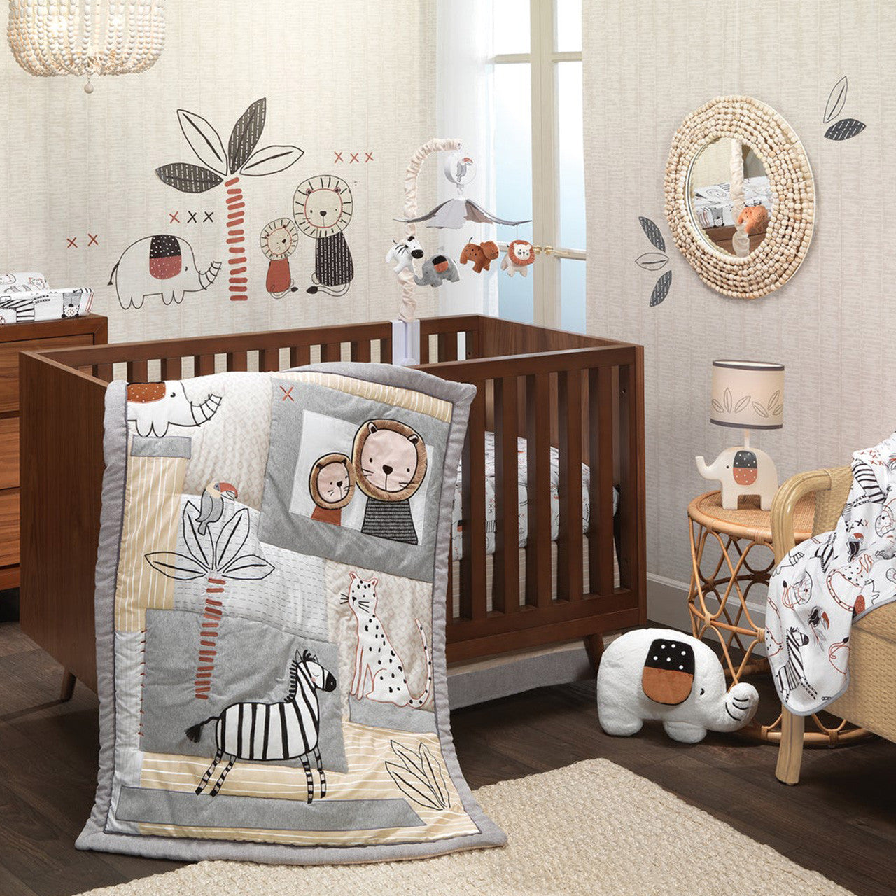 Lambs & Ivy Patchwork Jungle 4-Piece Bedding Set- Bambi Baby