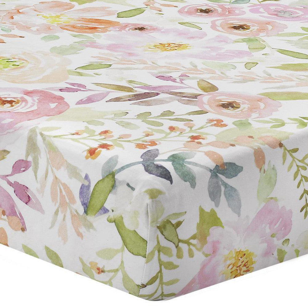 Liz and Roo Blush Watercolor Floral Crib Sheet - Bamboo Viscose- Bambi Baby