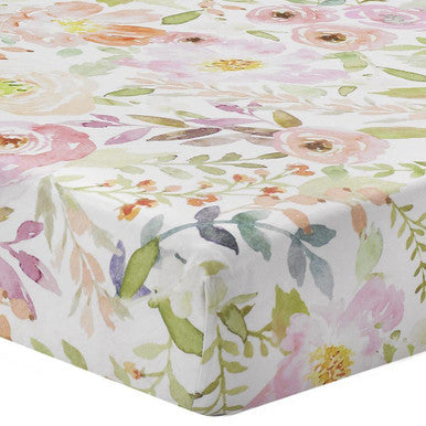 Liz and Roo Blush Watercolor Floral Crib Sheet - Bamboo Viscose- Bambi Baby