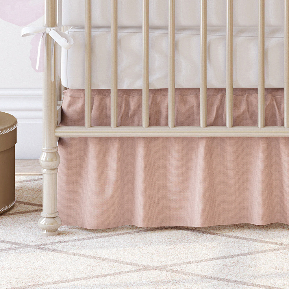 Liz and Roo Blush Peach Linen Blend Crib Skirt (Gathered) 16" Drop- Bambi Baby