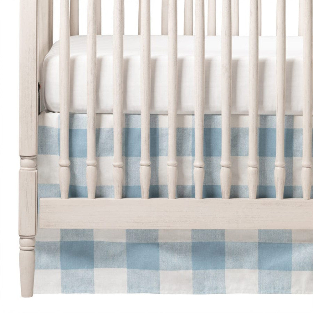 Liz and Roo Cashmere Buffalo Check (light blue) Crib Skirt 17" Drop- Bambi Baby