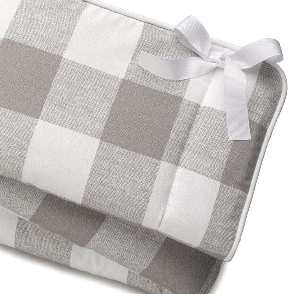 Liz and Roo Buffalo Check (Taupe) Crib Rail Cover (White Trim)- Bambi Baby