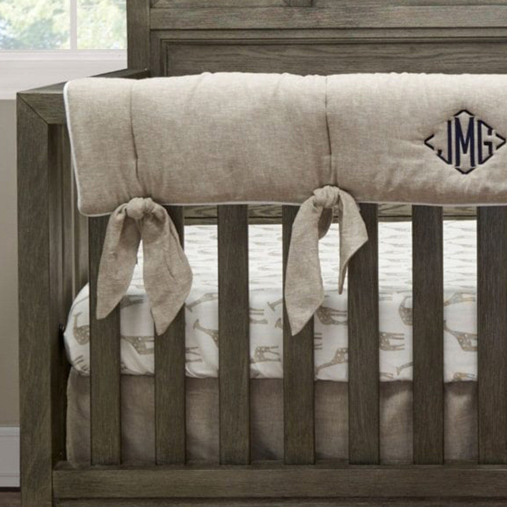 Liz and Roo Flax Linen Blend Crib Rail Cover with Flax Linen Knot Ties (sewn in)- Bambi Baby