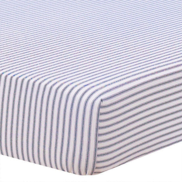 Liz and Roo Navy Classic Stripe Crib Sheet (Ticking Stripe)- Bambi Baby