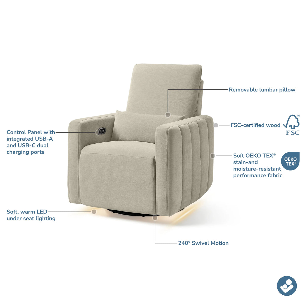 Maxi Cosi Dorian Swivel Glider and Power Recliner with Nightlight- Bambi Baby