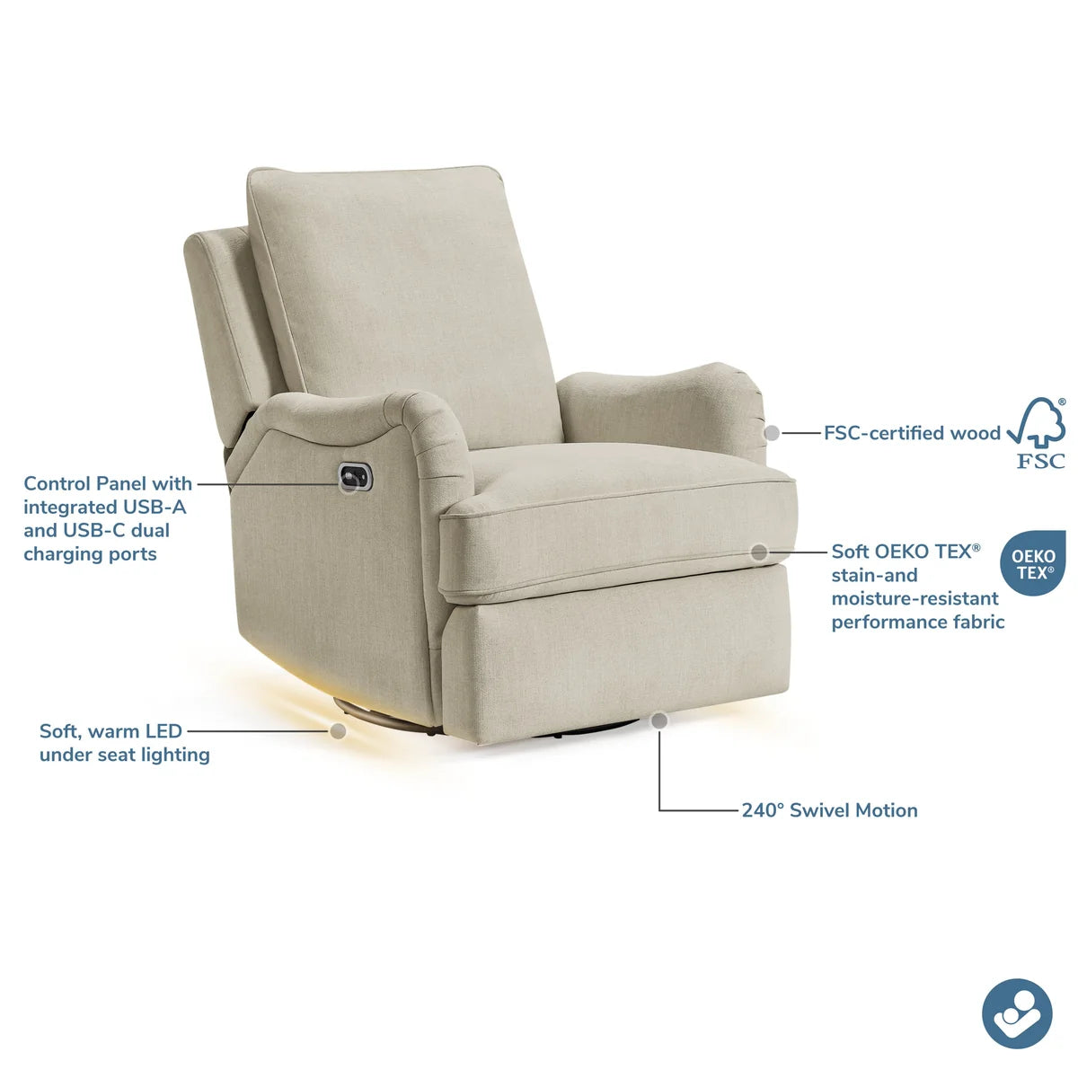 Maxi Cosi Lindon Swivel Glider & Power Recliner- Bambi Baby