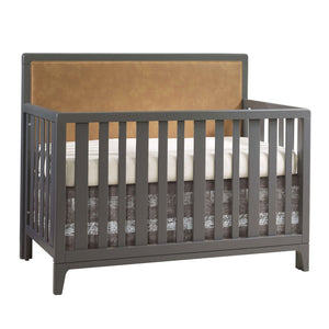 Charcoal Natart Kyoto 5-in-1 Convertible Crib with Caramel Upholstered Panel - Front View | Bambi Baby