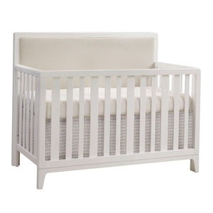 White Oak Natart Kyoto 5-in-1 Convertible Crib with Talc Upholstered Panel - Front View | Bambi Baby