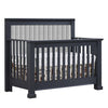 Graphite Natart Taylor 5-in-1 Convertible Crib with Linen Grey Tufted Panel - Front Angle | Bambi Baby