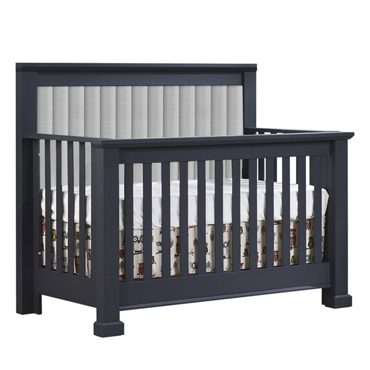 Natart Taylor ''5-in-1'' Convertible Crib with channel tufted Panel Linen Grey (w/out rails) in Graphite- Bambi Baby