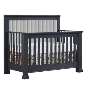 Graphite Natart Taylor 5-in-1 Convertible Crib with Linen Grey Tufted Panel - Front Angle | Bambi Baby