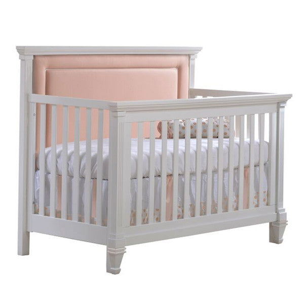 Natart Belmont ''5-in-1'' Convertible Crib in White with upholstered Panel in Blush (w/out rails)- Bambi Baby
