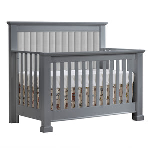 Elephant Grey Natart Taylor 5-in-1 Convertible Crib with Channel Tufted Linen Panel - Front Angle | Bambi Baby