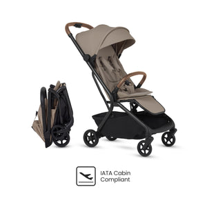 Champagne Silver Cross Nia Compact Travel Stroller - Side View with Fold | Bambi Baby