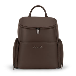 Cocoa Leatherette Nuna BMW Essential Diaper Bag Backpack - Front View | Bambi Baby