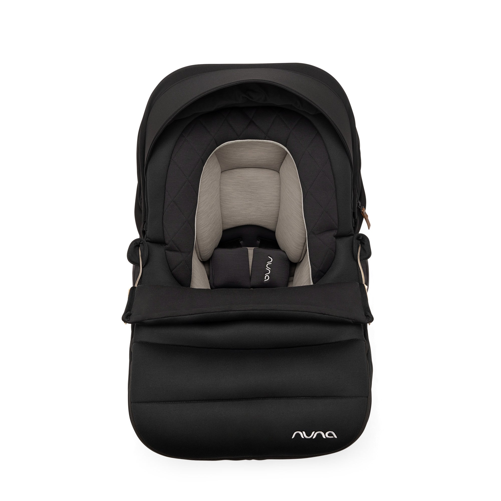 Caviar Black Nuna PIPA Series Winter Footmuff - Front View | Bambi Baby