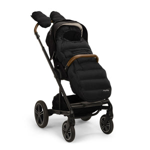 Black Nuna Winter Footmuff on MIXX Next Stroller with Mittens - Side View | Bambi Baby