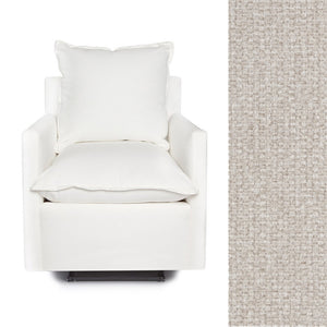 Cream Linen Oilo Nola Swivel Glider with Fabric Swatch - Front View | Bambi Baby