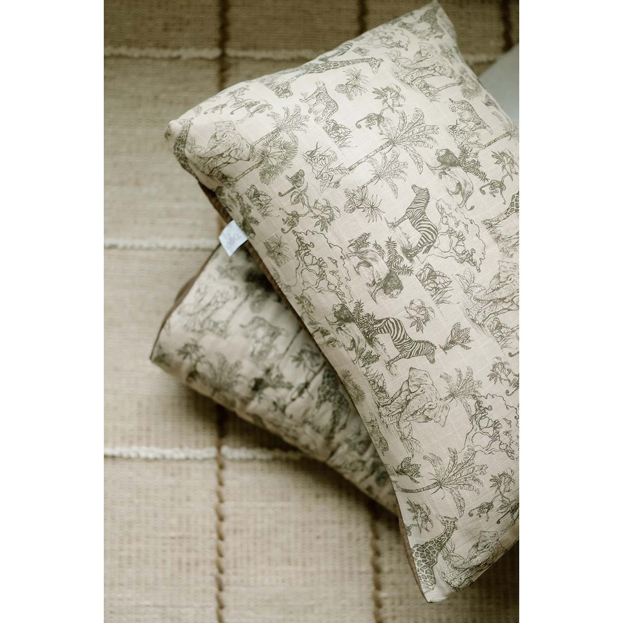 Oilo Fable Blanket- Quilt- Vintage Safari & Bark Organic Muslin 45 X 60"- Bambi Baby