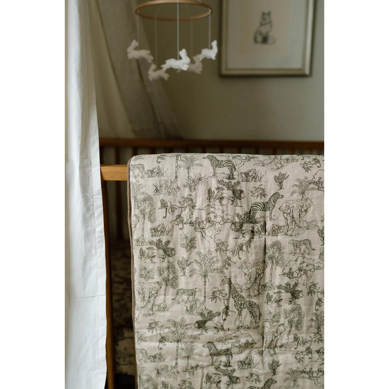 Oilo Fable Blanket- Quilt- Vintage Safari & Bark Organic Muslin 45 X 60"- Bambi Baby