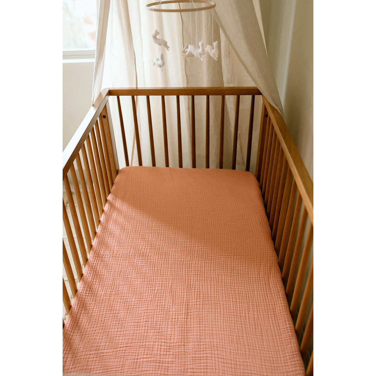 Oilo Fable Crib Sheet- Rosette Organic 4 Way Muslin- Bambi Baby