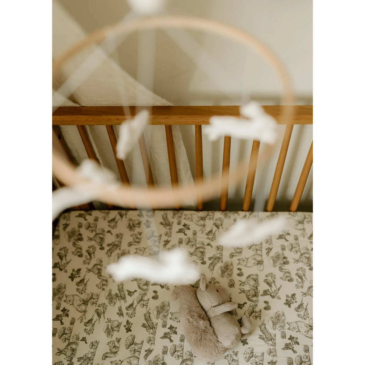 Oilo Fable Crib Sheet- Woodland Organic Jersey- Bambi Baby