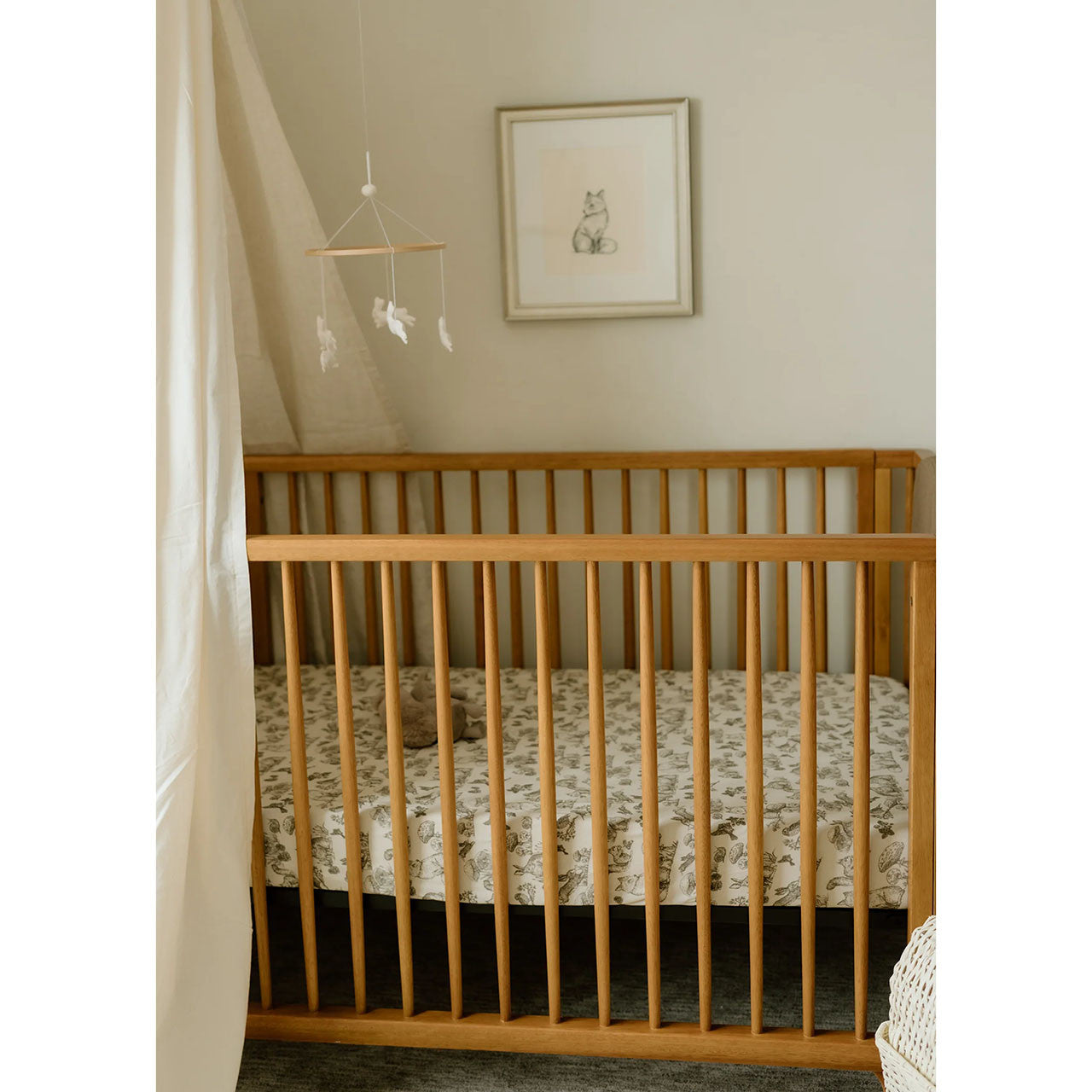 Oilo Fable Crib Sheet- Woodland Organic Jersey- Bambi Baby