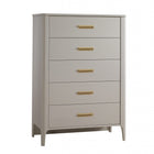 Dove Ash Wood Natart Palo 5 Drawer Tall Chest - Angled View with Gold Handles | Bambi Baby