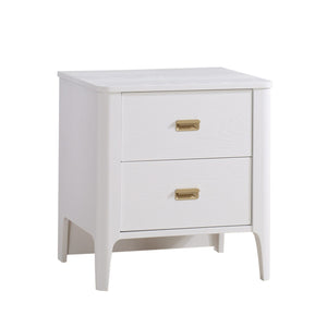 White Ash Wood Natart Palo Luxury Nursery Nightstand with Gold Handles - Front View | Bambi Baby