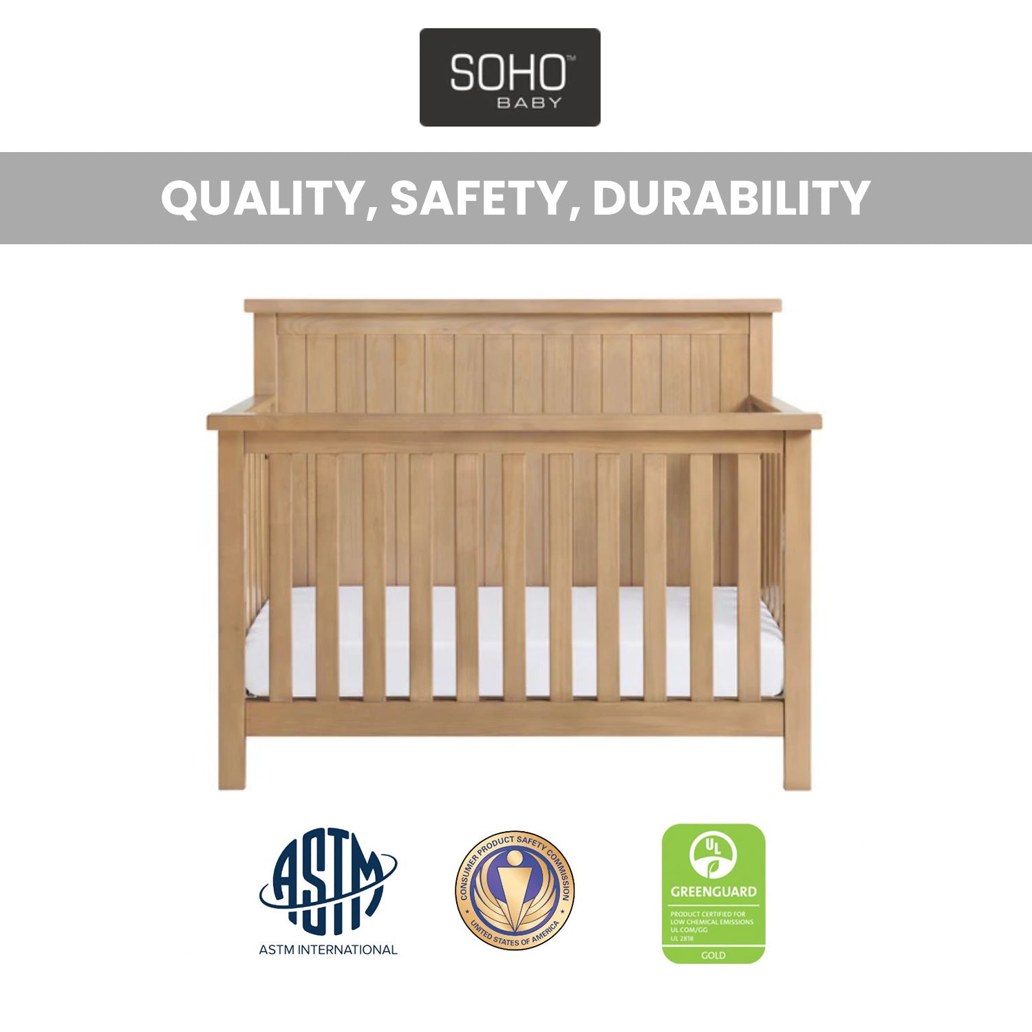 Soho Baby Everlee 4 in 1 Convertible Crib - Honey Wood- Bambi Baby