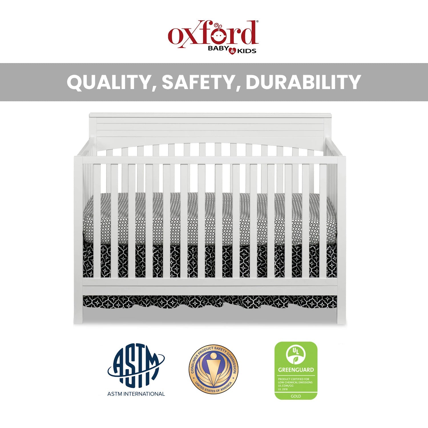 Oxford Baby Harper 4 in 1 Convertible Crib in Snow White- Bambi Baby