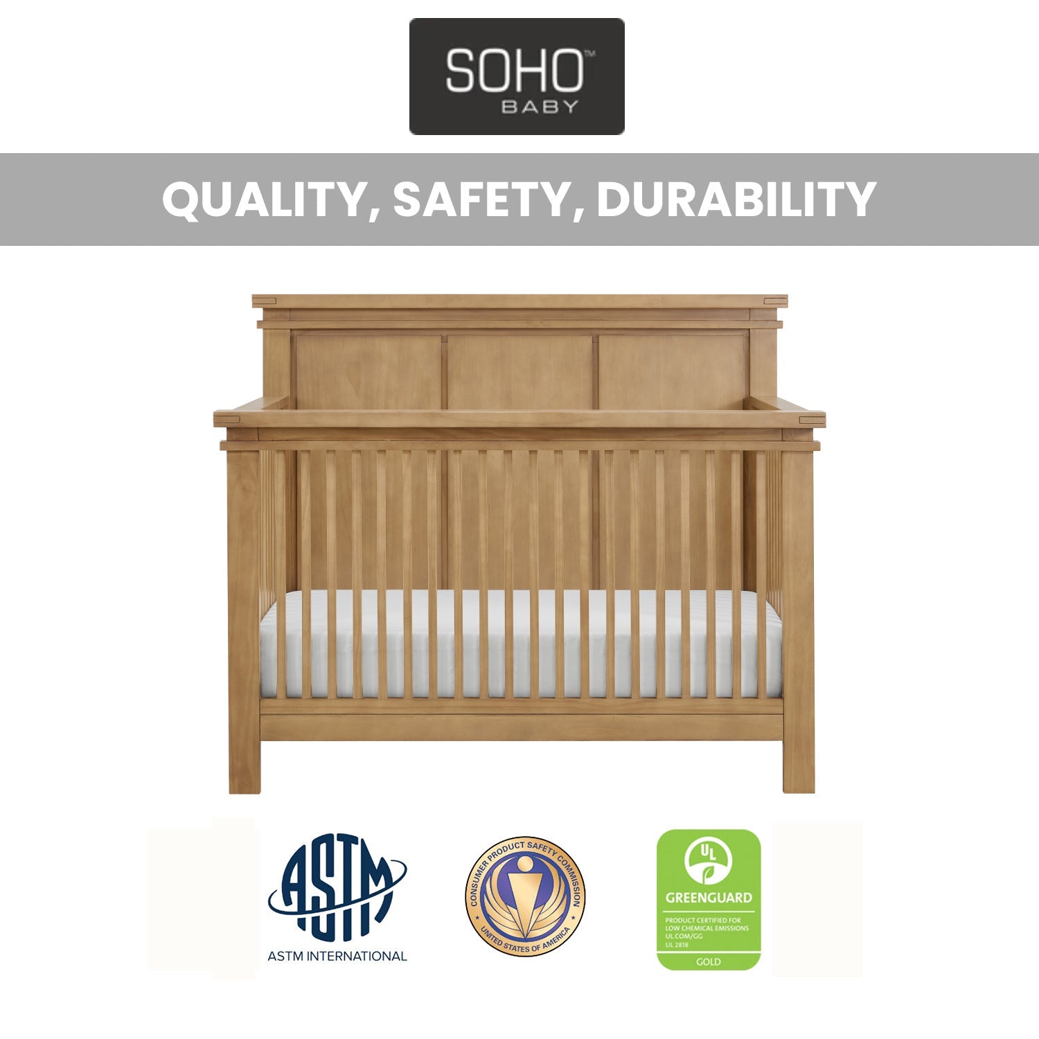 Soho Baby Mystic 4 in 1 Convertible Crib - Honey Wood- Bambi Baby