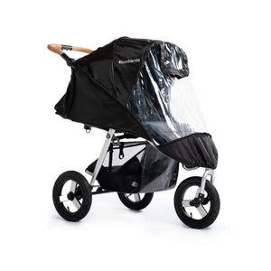 Clear PFAS-Free Rain Cover on Black Bumbleride Indie Stroller - 3/4 Side View | Bambi Baby