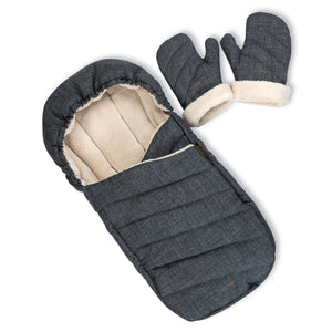 Charcoal Quilted Stroller Footmuff and Sherpa-Lined Mittens Set - Flat Lay | Bambi Baby