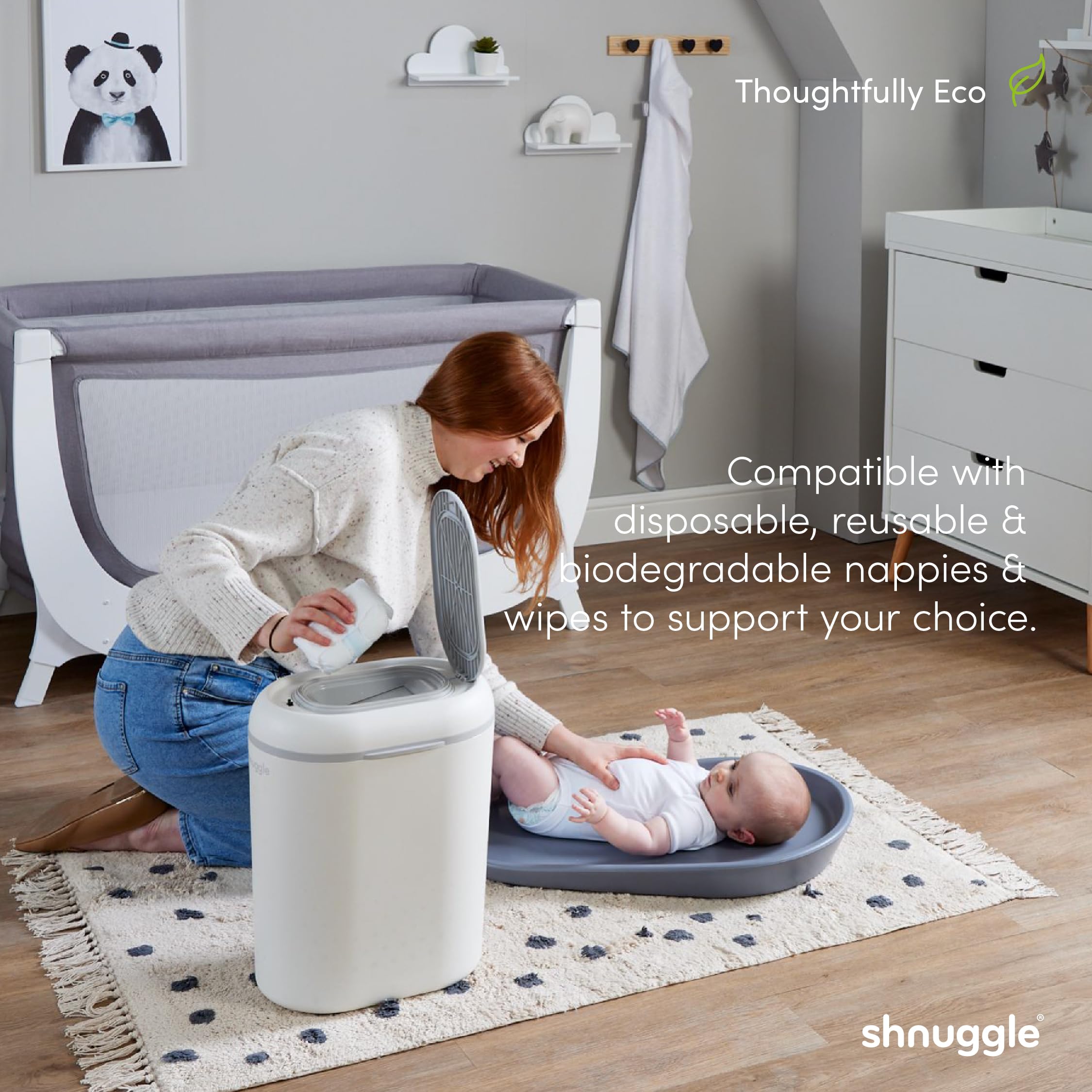 Shnuggle Nappy Bin in White/Grey- Bambi Baby