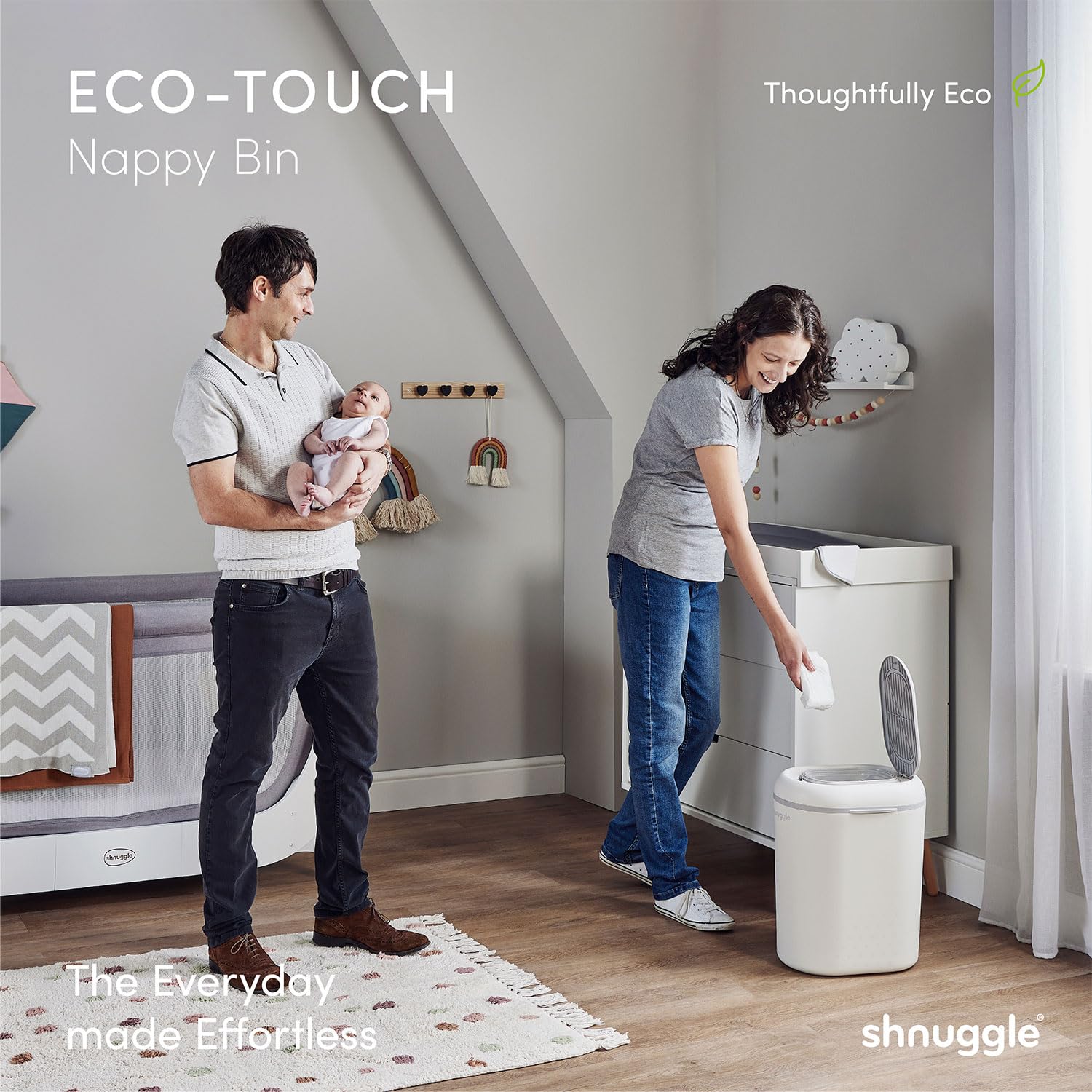 Shnuggle Nappy Bin in White/Grey- Bambi Baby