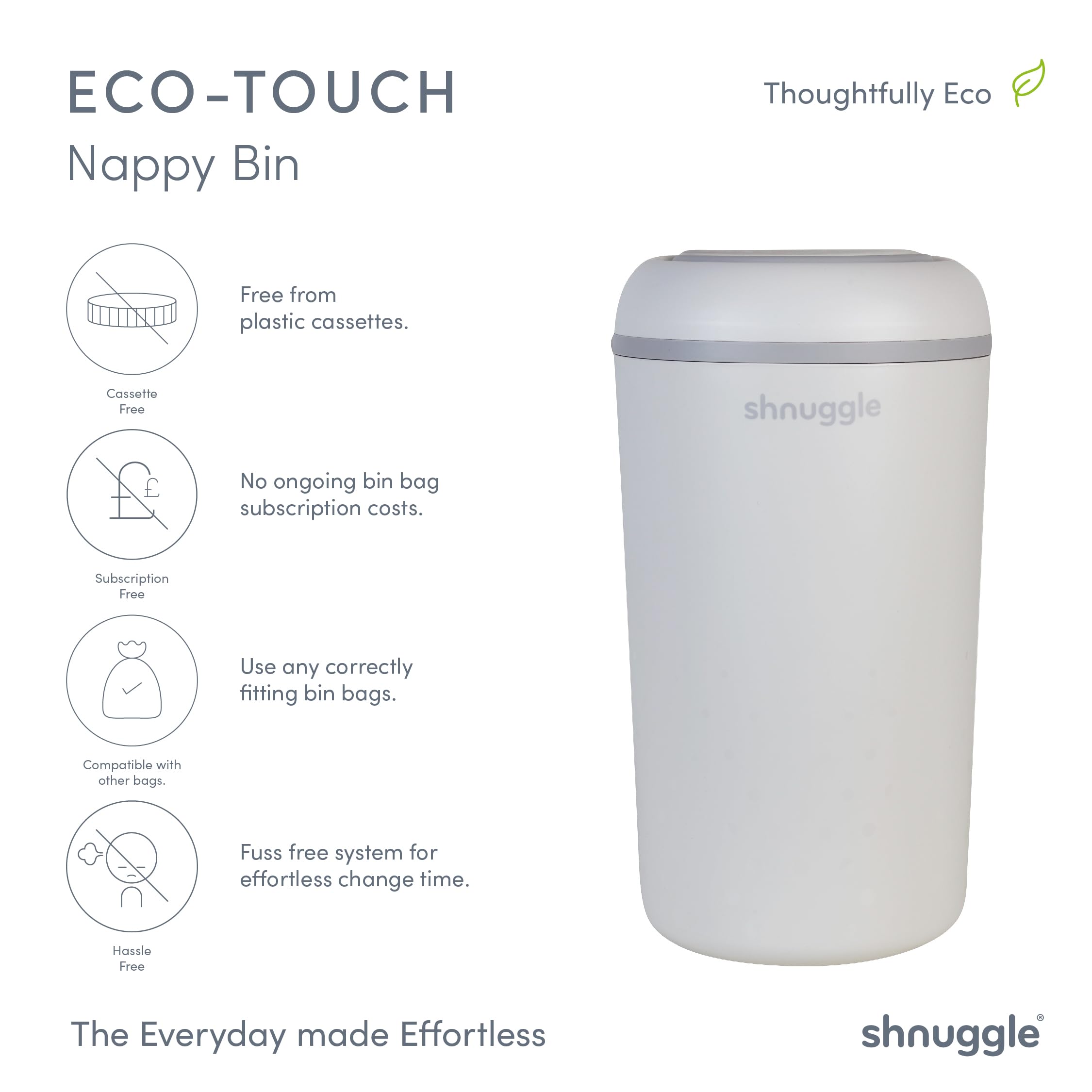 Shnuggle Nappy Bin in White/Grey- Bambi Baby