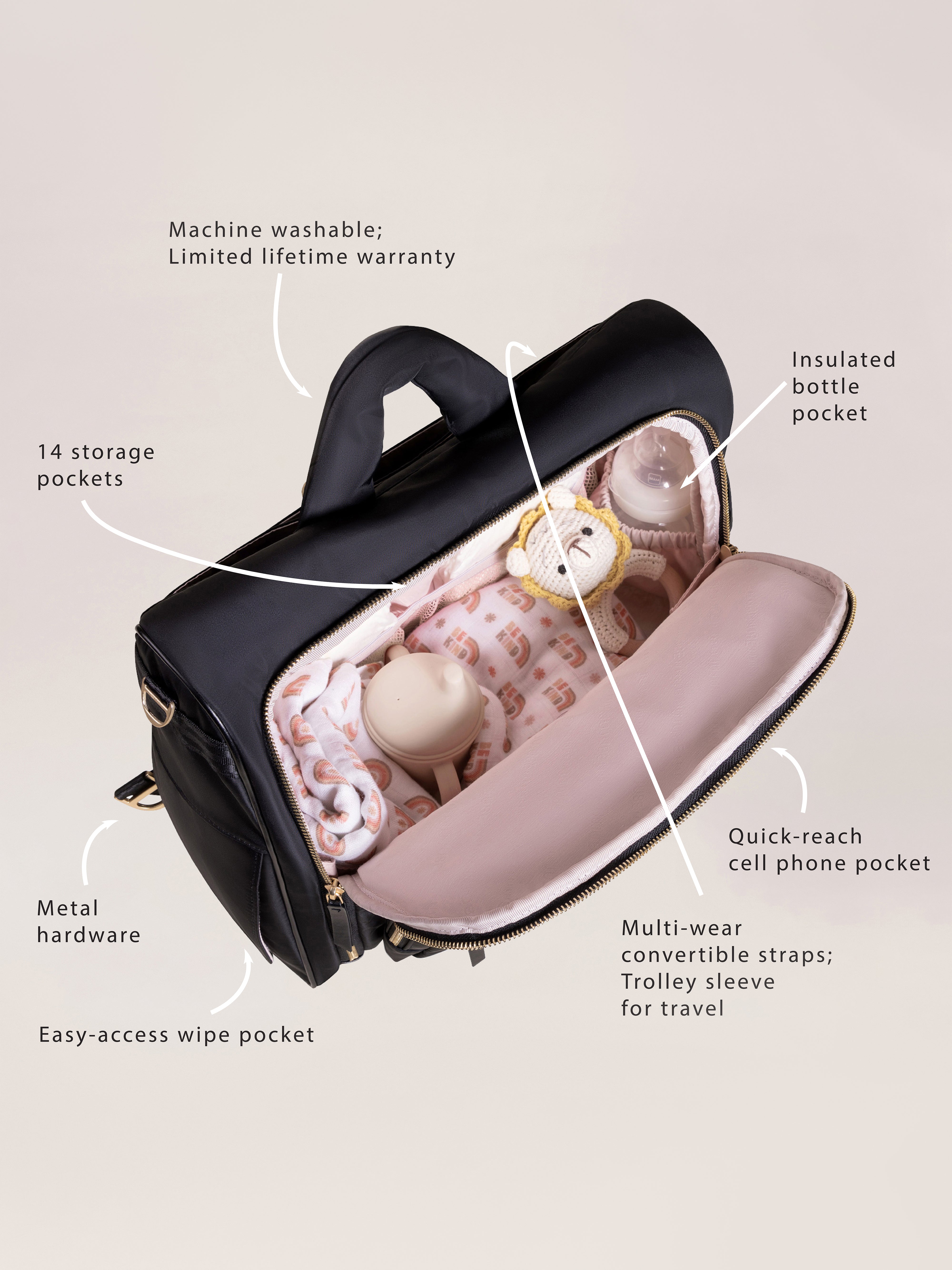JuJuBe Satchel Diaper Bag - Black- Bambi Baby