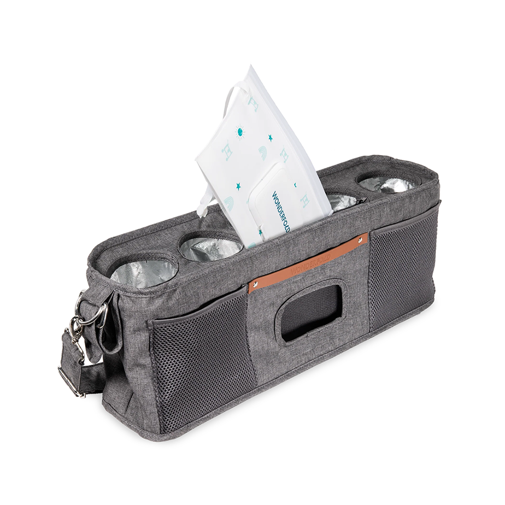Wonderfold Parent Console with 4 Insulated Cup Holders - Gray- Bambi Baby