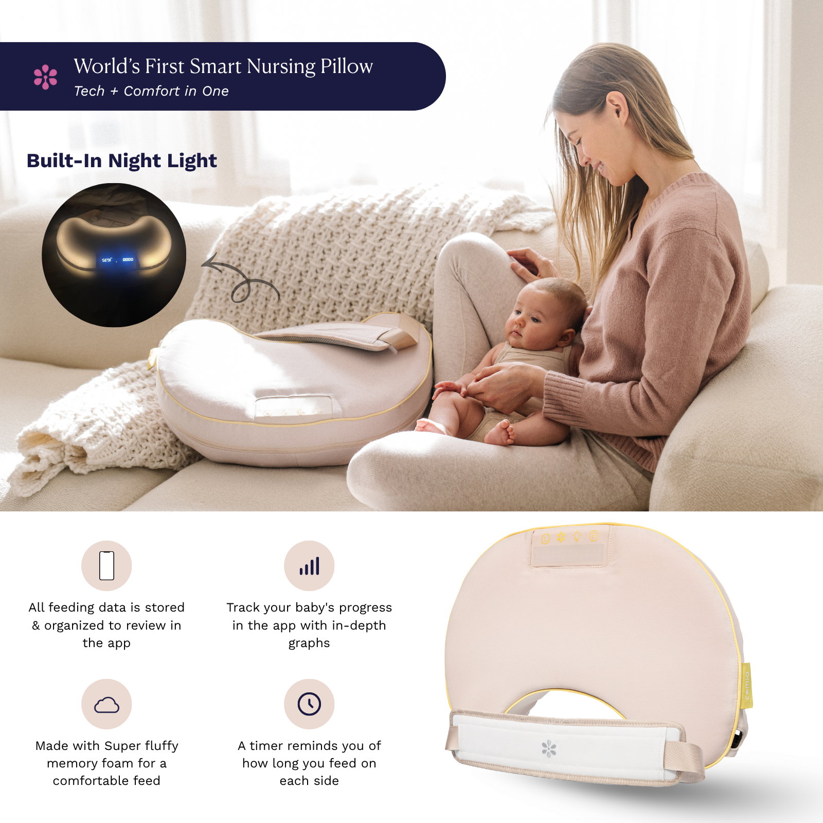 Comia Halo Smart Nursing Pillow- Bambi Baby