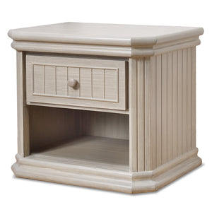 Heritage Fog Wood Sorelle Vista Elite Nightstand with Drawer and Open Shelf - Angled View | Bambi Baby