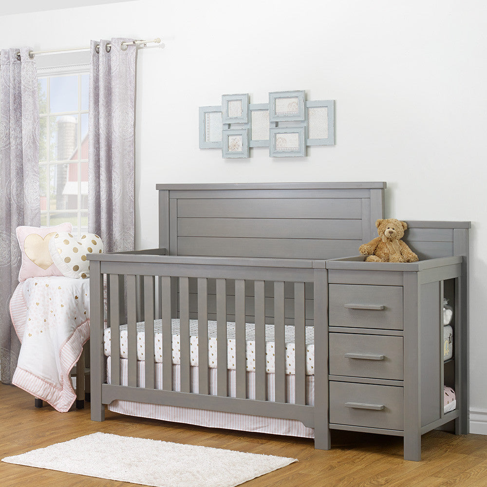 Sorelle Farmhouse Crib And Changer in Weathered Gray- Bambi Baby