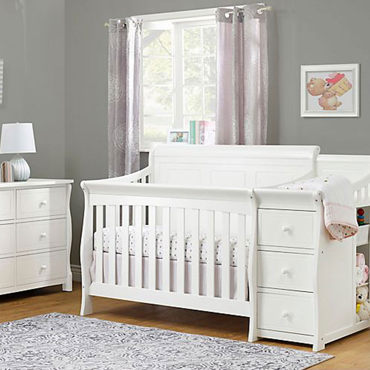 Sorelle Princeton Elite Panel Crib & Changer in White- Bambi Baby
