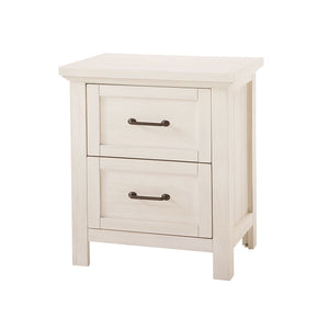 Brushed White Wood Stella Baby Westin 2-Drawer Nursery Nightstand - Front Angle | Bambi Baby