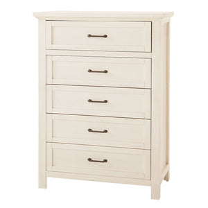 Brushed White Wood Stella Baby Westin 5 Drawer Tall Chest - Front Angle | Bambi Baby
