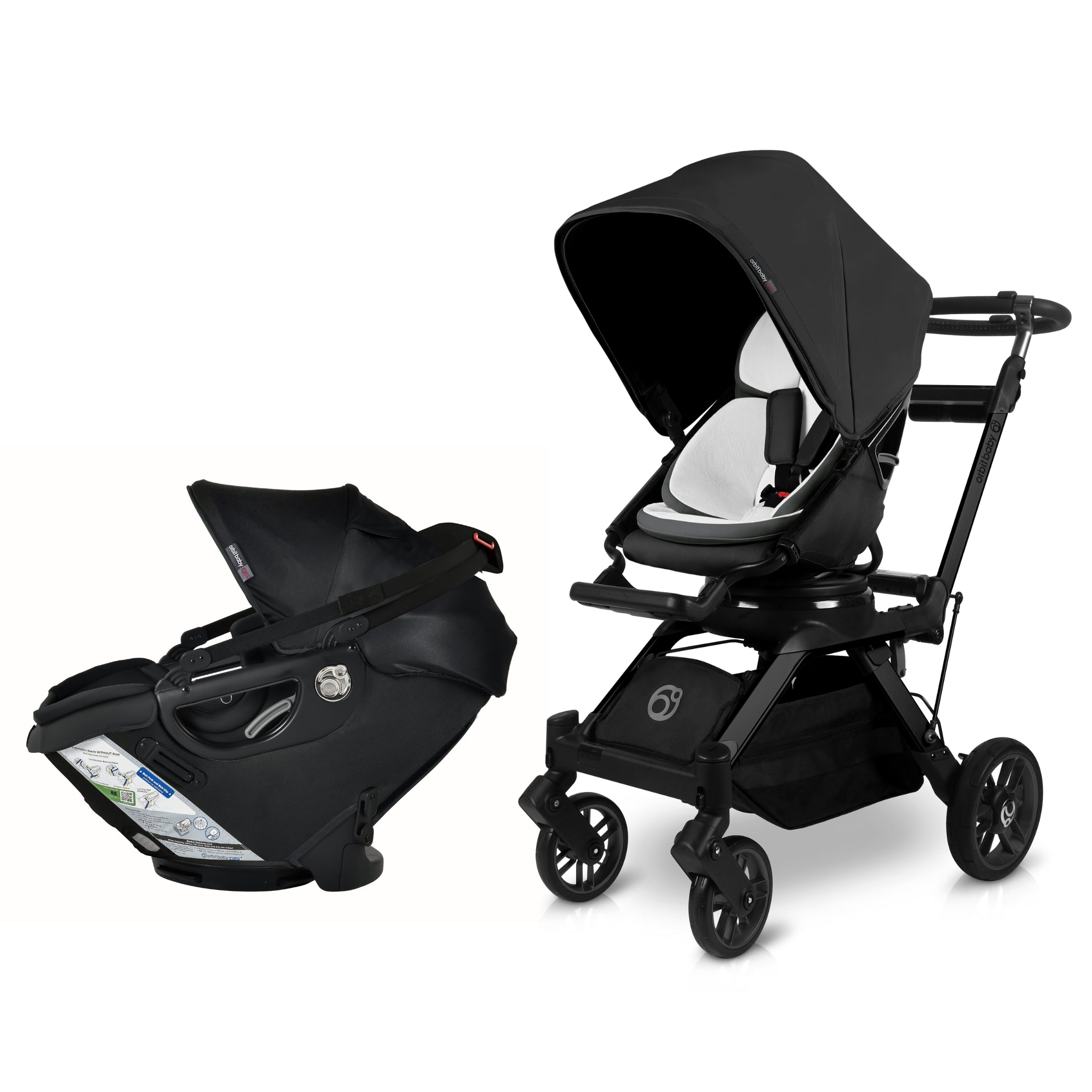 Black Orbit Baby Stroll & Ride Travel System with Car Seat - Side View | Bambi Baby