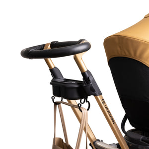 Black Orbit Baby G5 Stroller Hooks Attached to Gold Frame - Lifestyle View | Bambi Baby