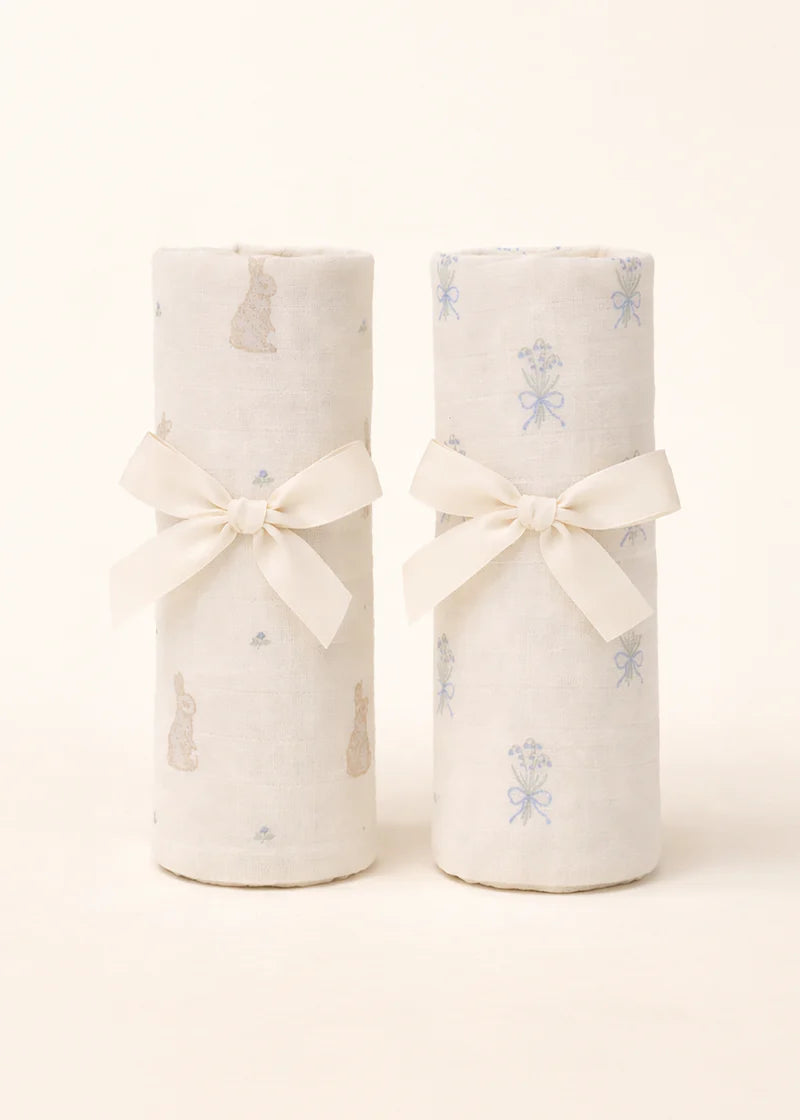 Oilo 2-Pack Swaddle - Bunnies & Lily of the Valley- Bambi Baby